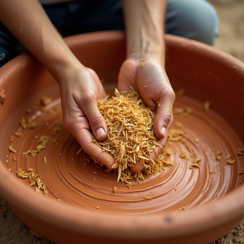 Paja y fibras naturales para refuerzo de mezcla de barro en construcción artesanal